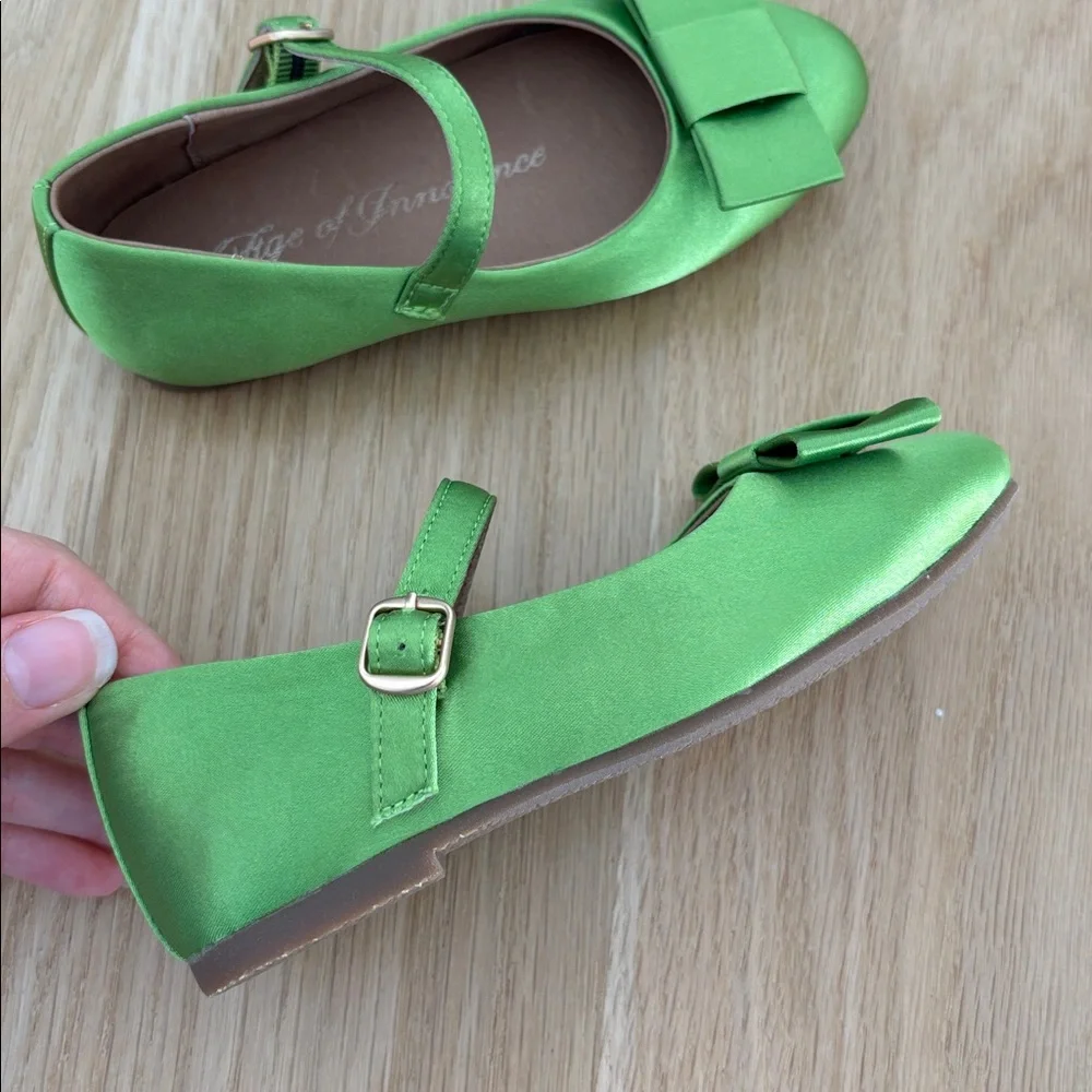 Age of Innocence Ellen Satin Green Mary Jane Bow Shoes